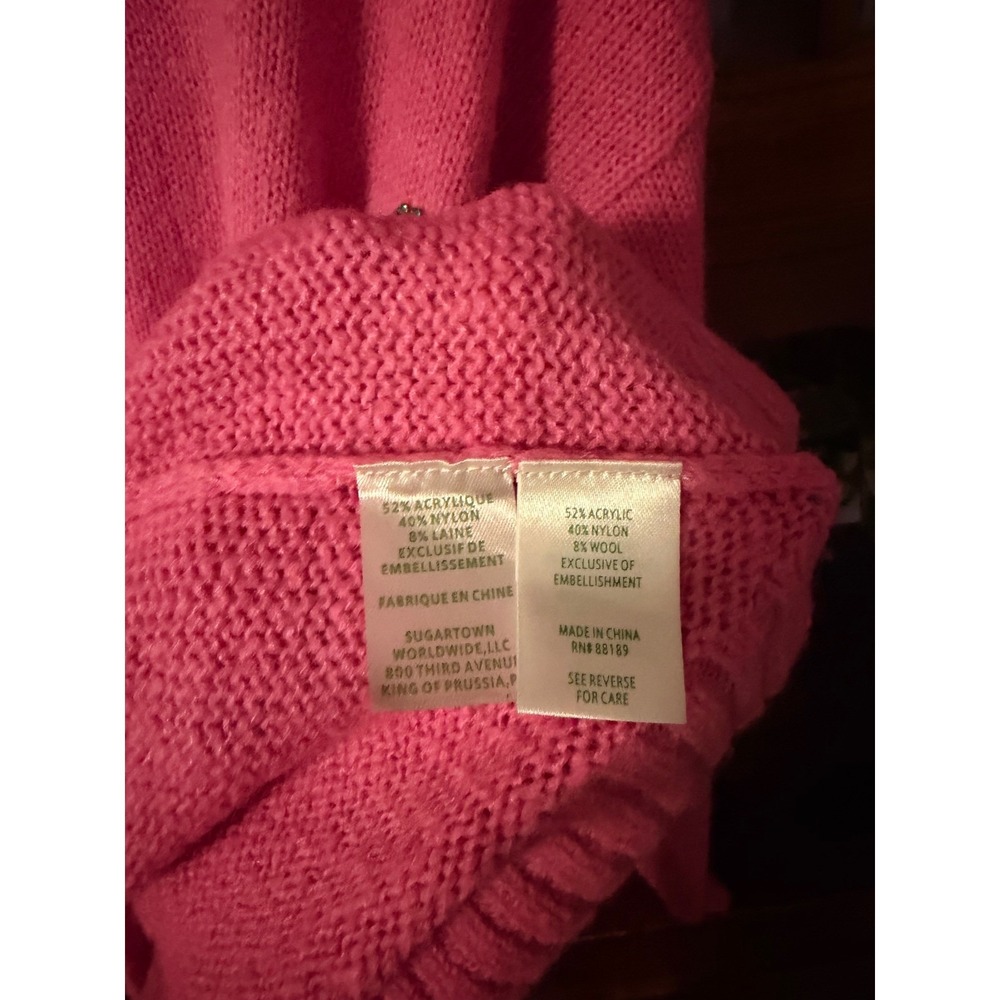 Lilly Pulitzer Stila Stilla Pink Embellished Beaded Wool Blend Sweater Large - Picture 5 of 7